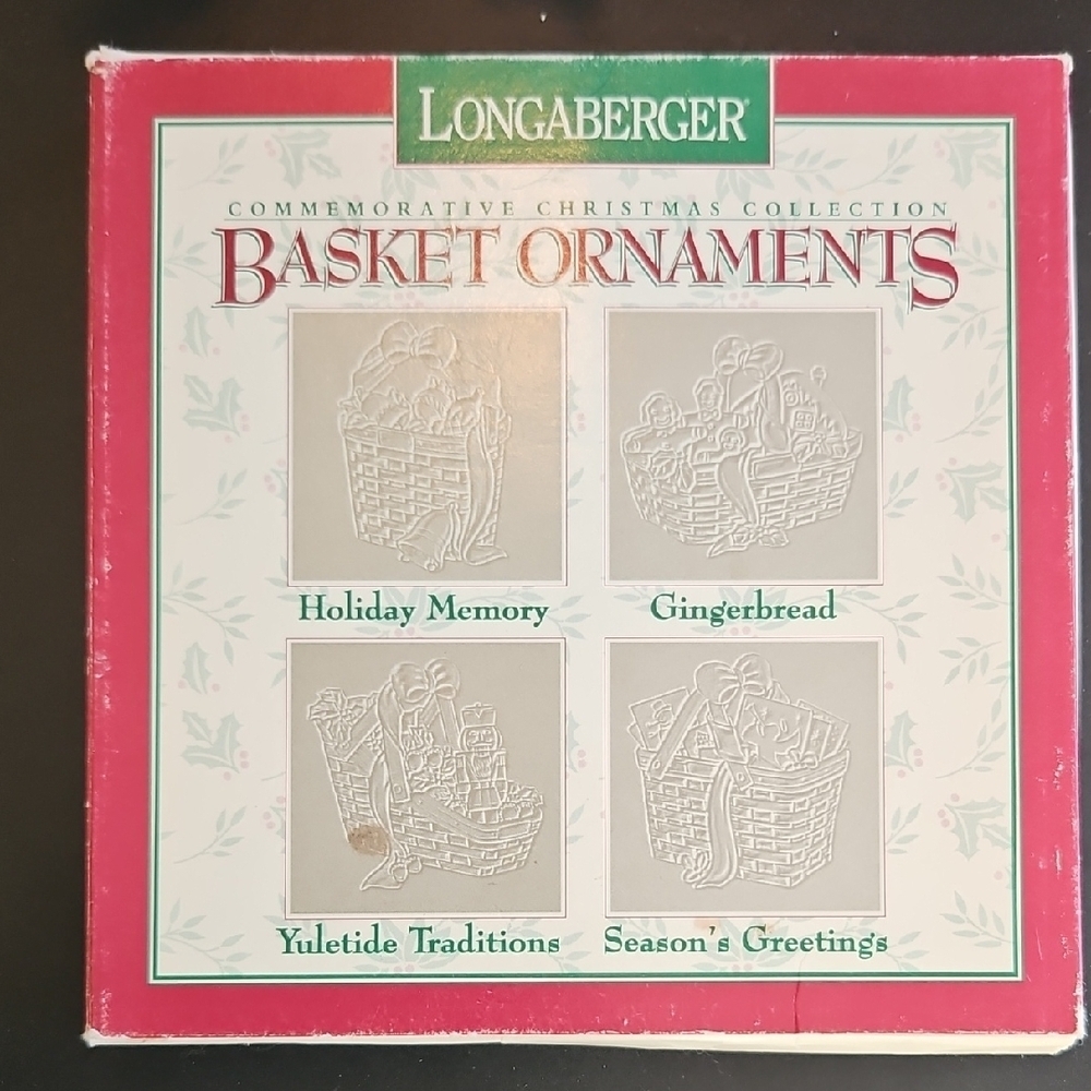 Longaberger Commemorative Pewter Holiday Basket Ornaments Set 1996 In Box